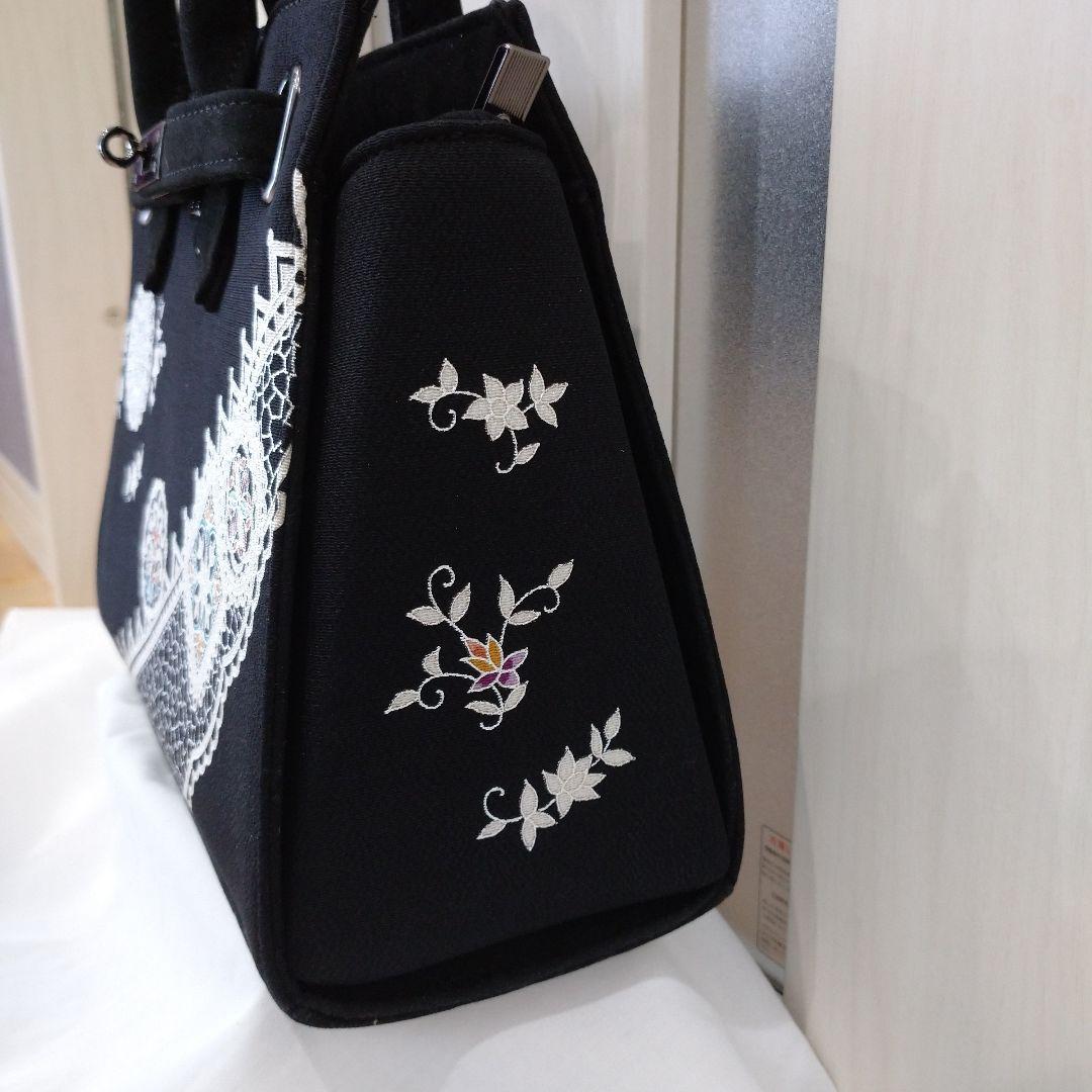 OKAJIMA 岡重 ハンドバッグ 鞄 手提げ 刺繍 黒 和装