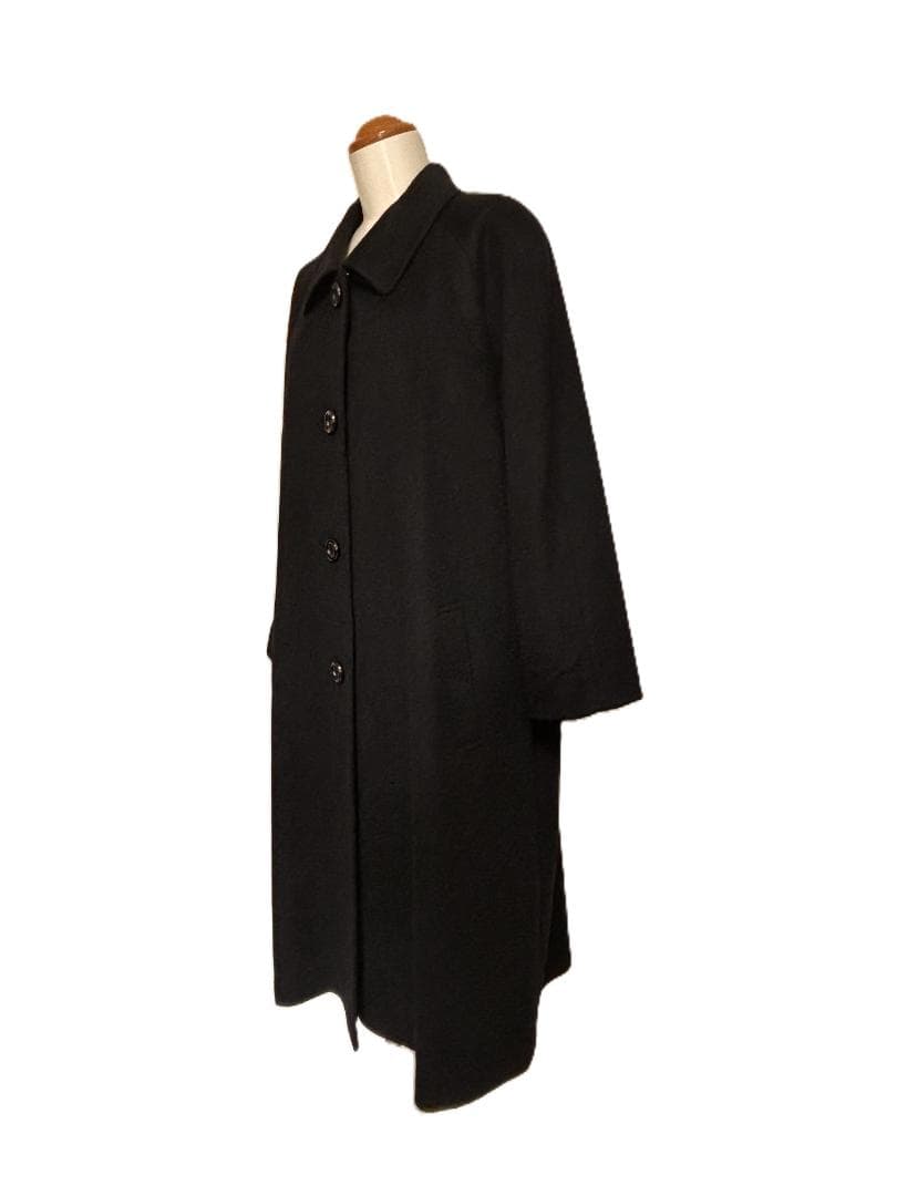 C456★カシミヤコート女性用 M-L 大きいサイズ13号XL可 黒Aライン通勤