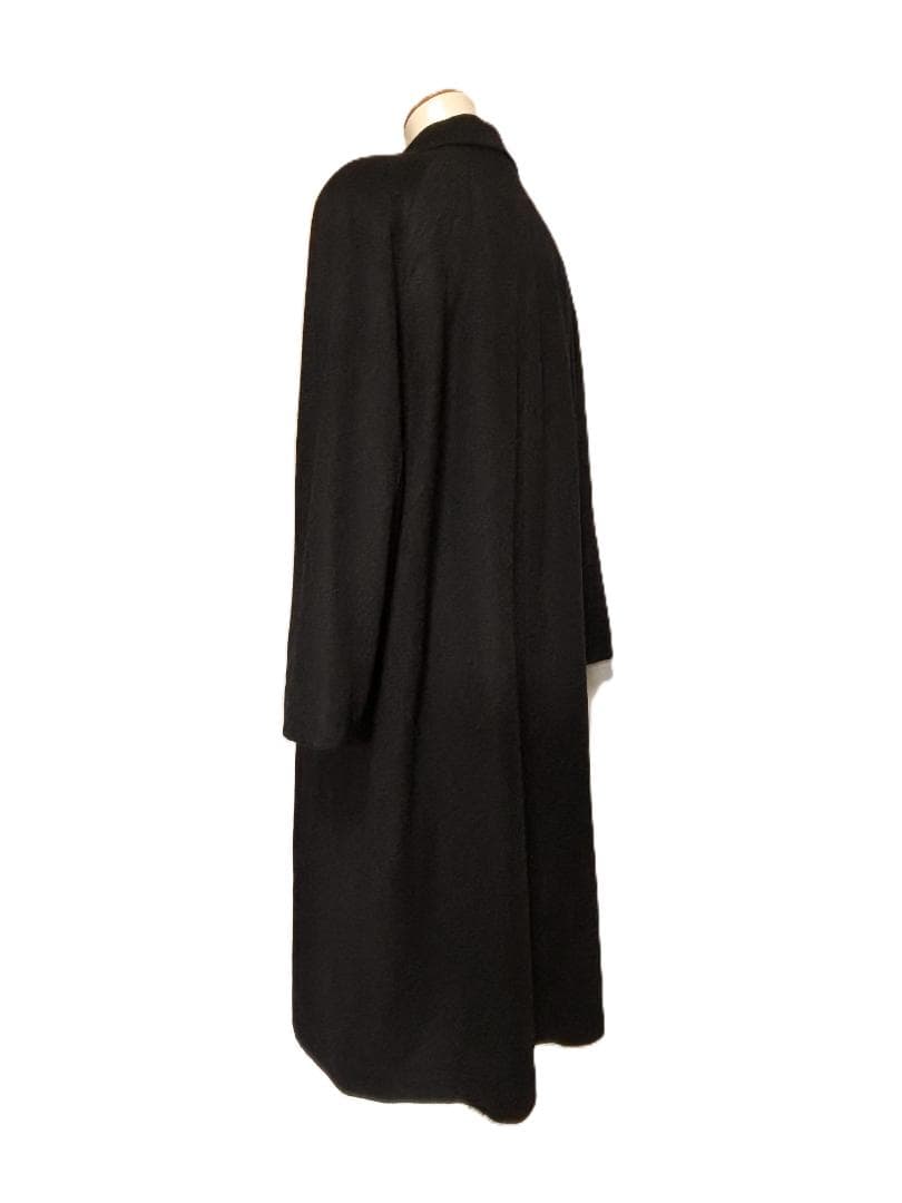 C456★カシミヤコート女性用 M-L 大きいサイズ13号XL可 黒Aライン通勤