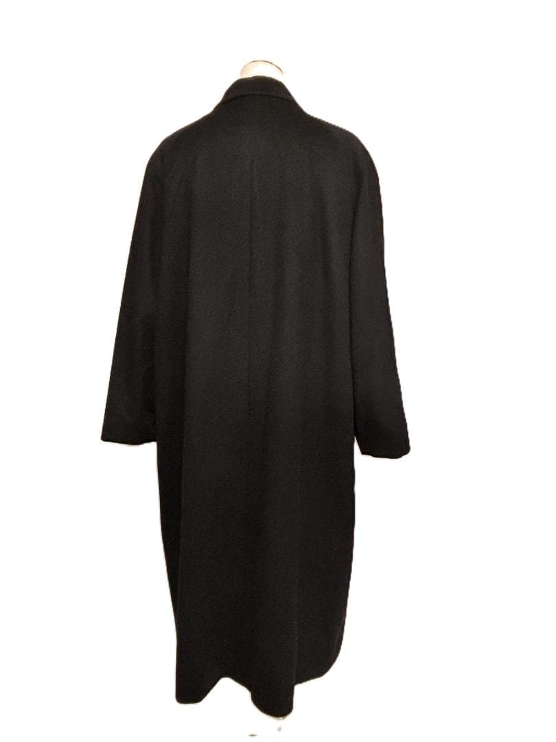 C456★カシミヤコート女性用 M-L 大きいサイズ13号XL可 黒Aライン通勤
