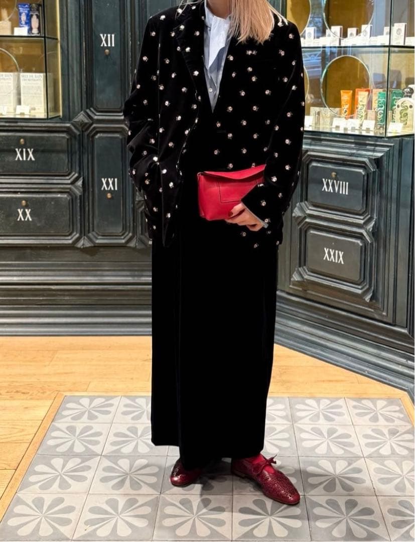 【タイムセール】 CABaN ベロア ローズプリント テーラードジャケット