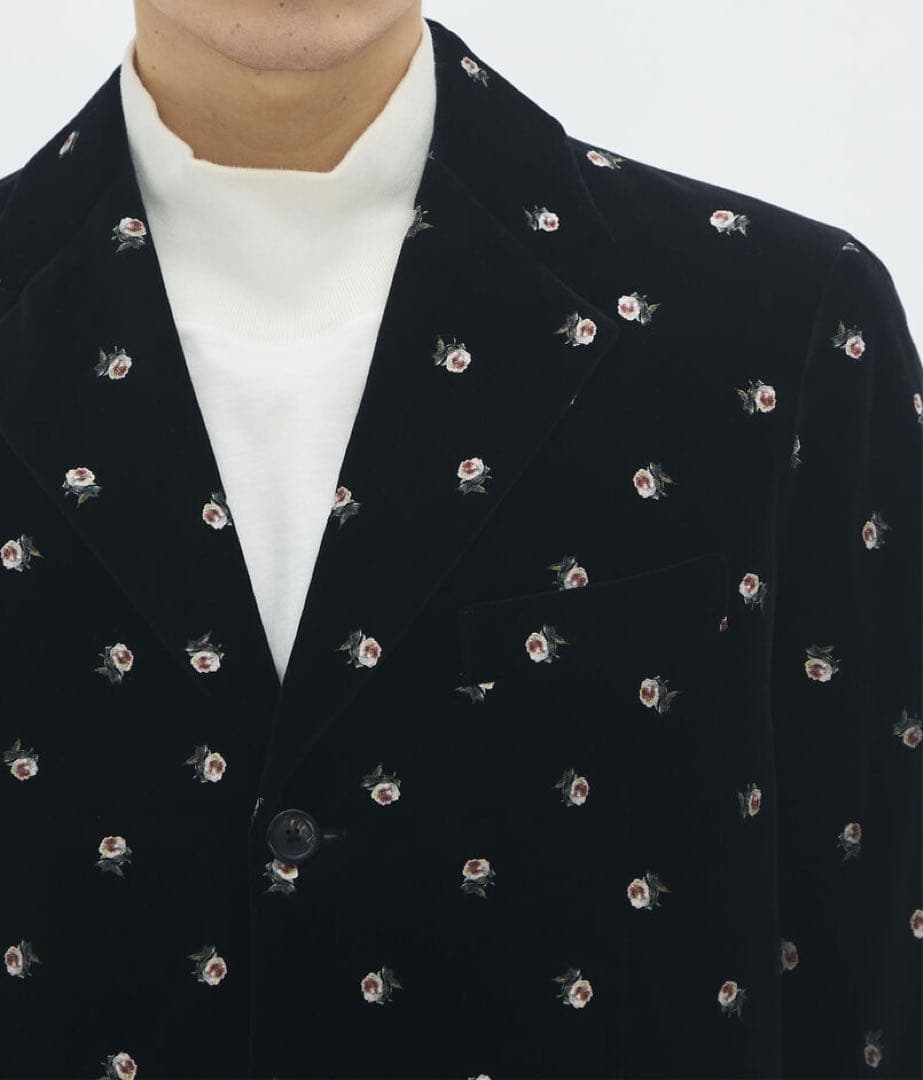 【タイムセール】 CABaN ベロア ローズプリント テーラードジャケット