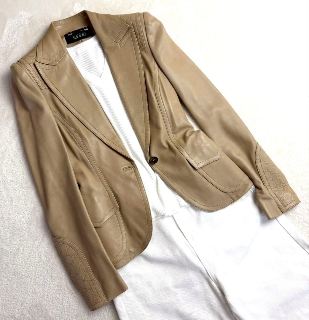 AAA　グッチ レザージャケット 38 羊革 テーラード アウター