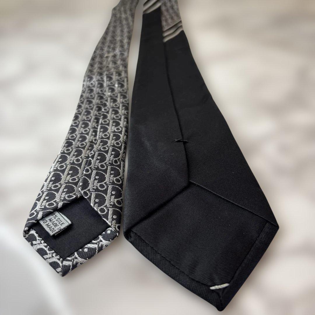DIOR ネクタイ　ブラック　黒　オブリーク　トロッター　ストライプ　刺繍