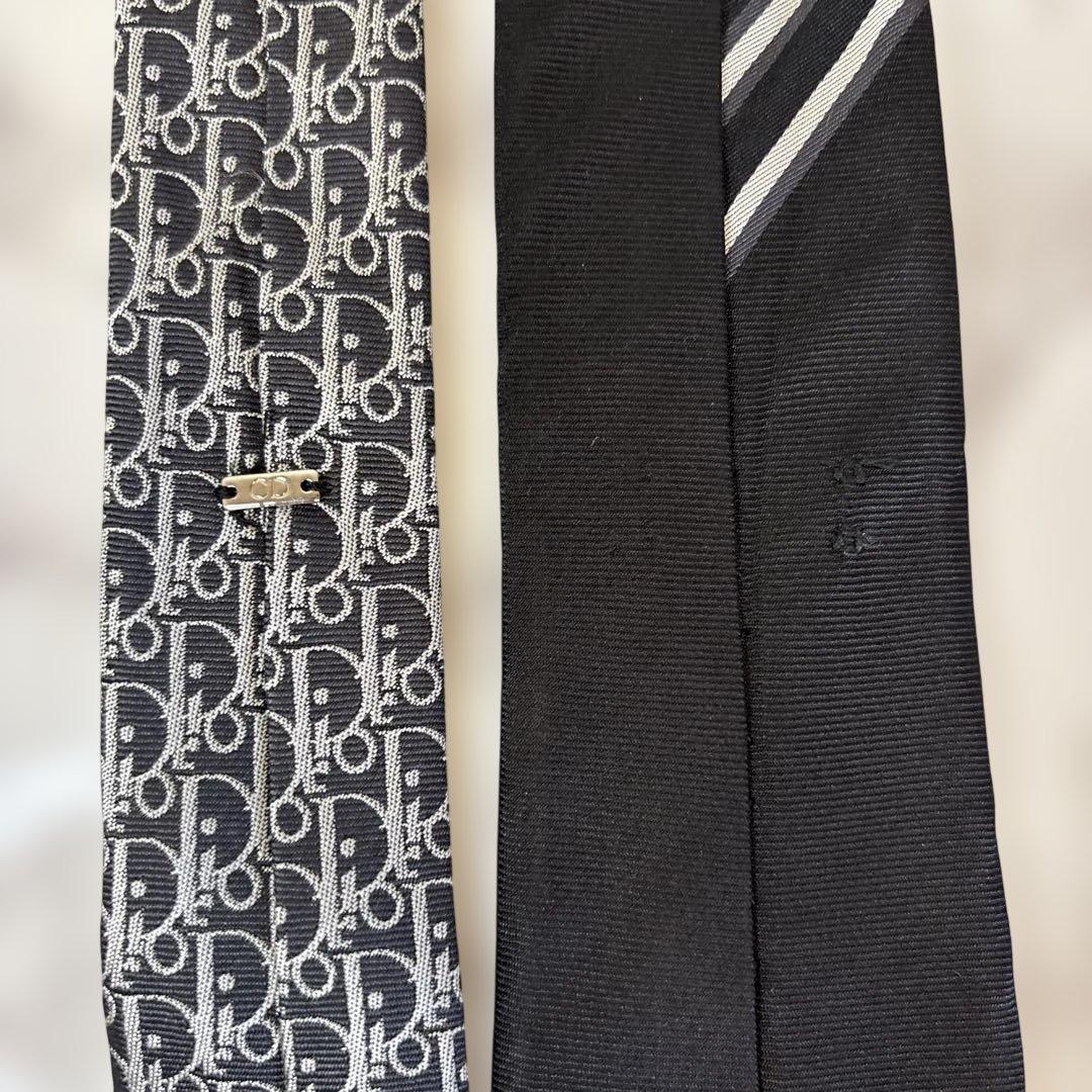 DIOR ネクタイ　ブラック　黒　オブリーク　トロッター　ストライプ　刺繍