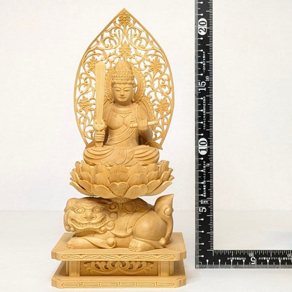 【セール・新品】 普賢菩薩　文殊菩薩　柘植　総高さ約21.5㎝　仏像