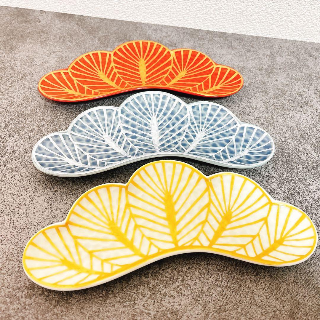 キミー♡セール様ご依頼品錦金松葉形前菜皿　茶緑金　白金　赤金　青銀　5点セット