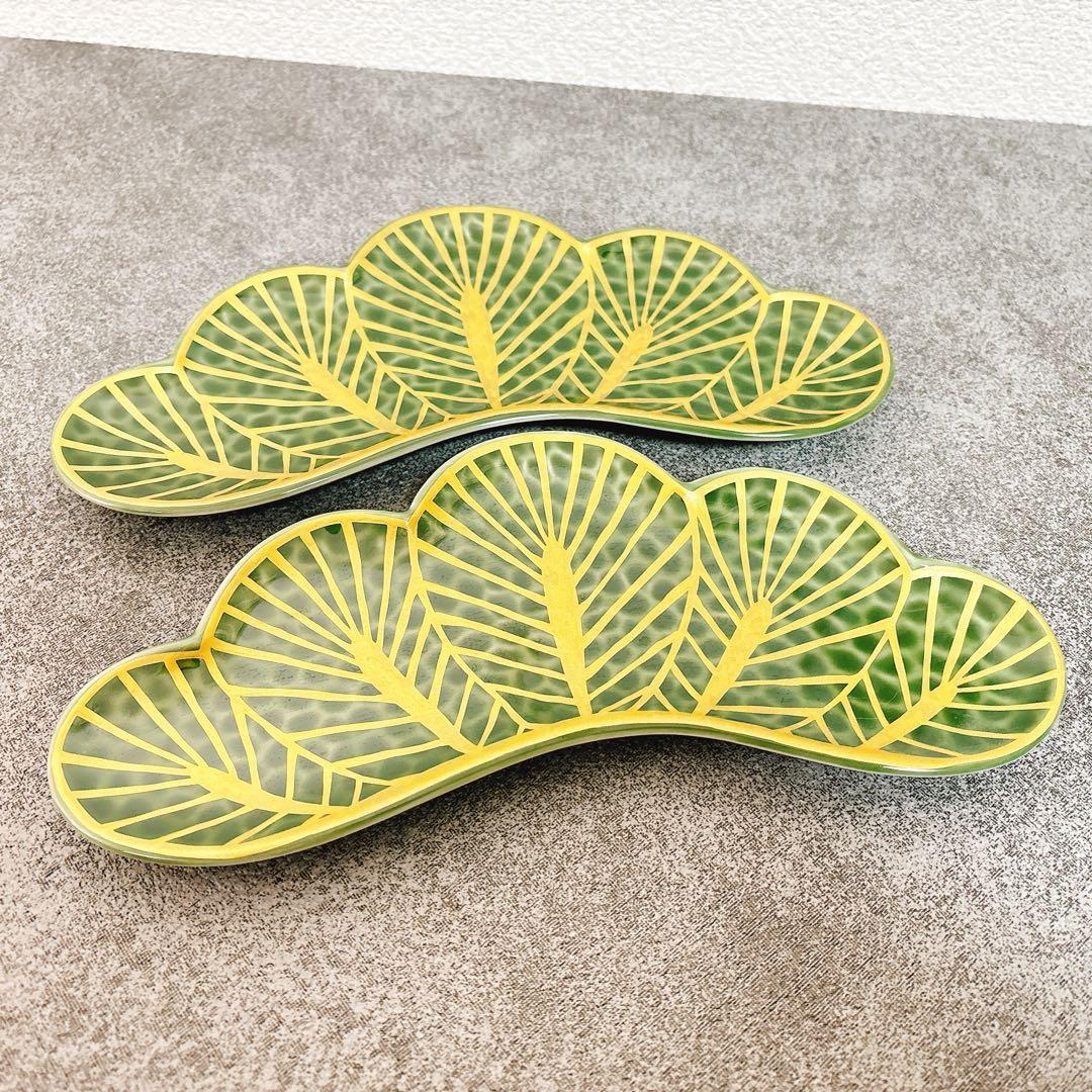 キミー♡セール様ご依頼品錦金松葉形前菜皿　茶緑金　白金　赤金　青銀　5点セット