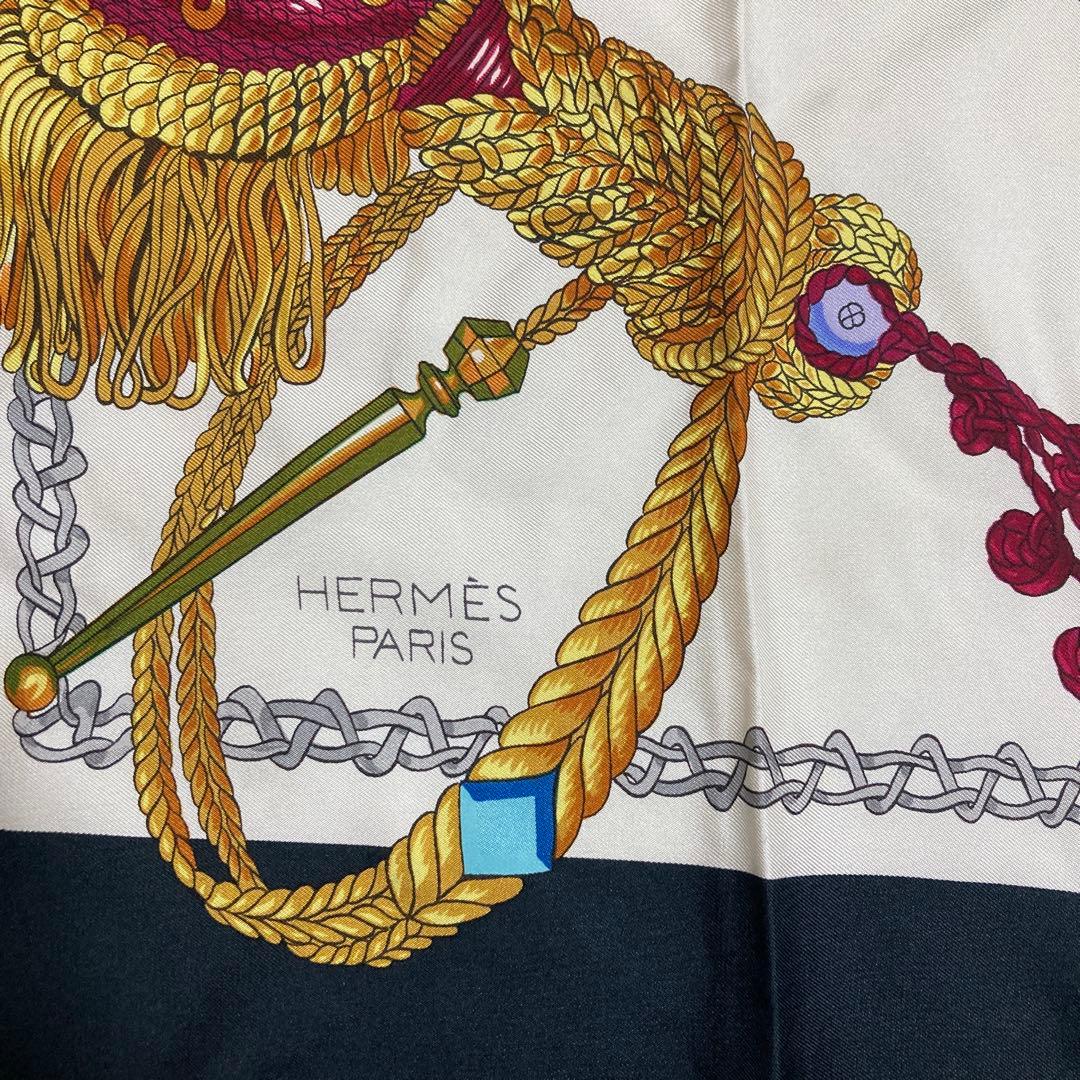 HERMES エルメス カレ90 ティンパニー奏者 スカーフ 黒　タグなし