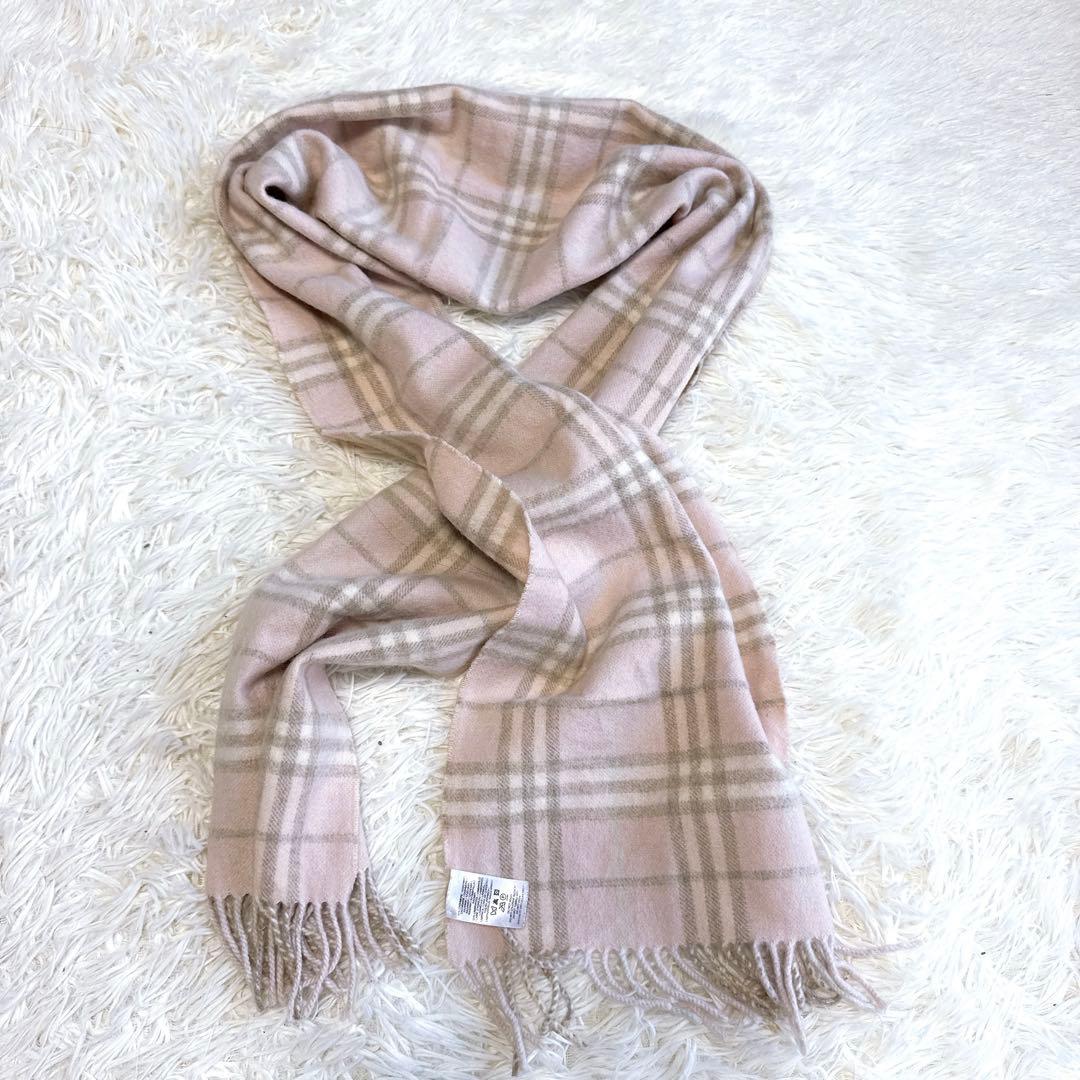 【バーバリー】美品 マフラー ノバチェック ピンク カシミヤ混 レディース
