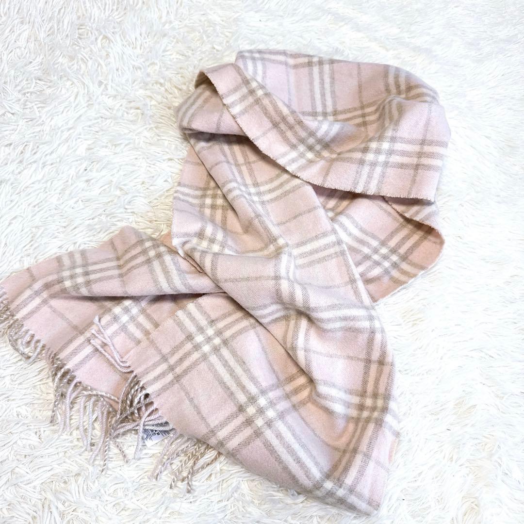 【バーバリー】美品 マフラー ノバチェック ピンク カシミヤ混 レディース
