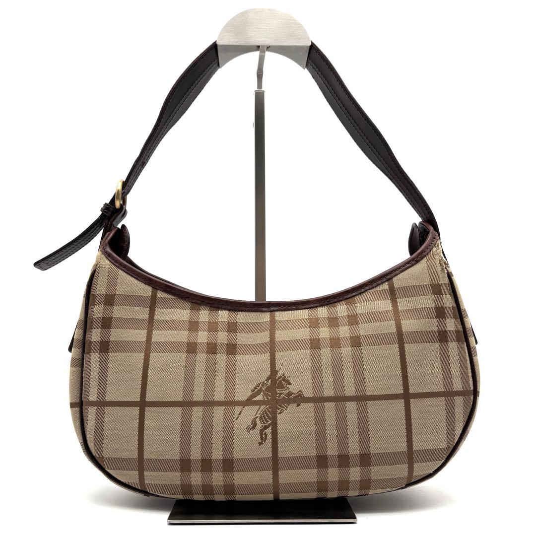 美品 バーバリー ワンショルダーバッグ ノバチェック ホースロゴ ベージュ