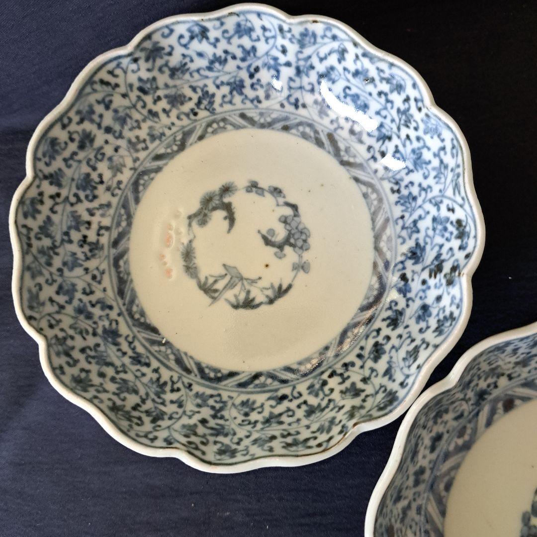 「大人気！花唐草の競演」古伊万里皿(直径14cm)2客セット [オマケ付き]骨