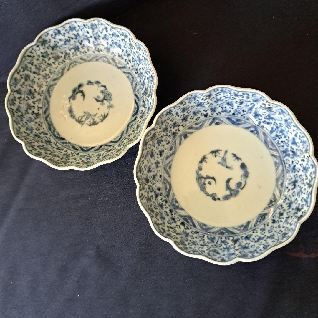 「大人気！花唐草の競演」古伊万里皿(直径14cm)2客セット [オマケ付き]骨