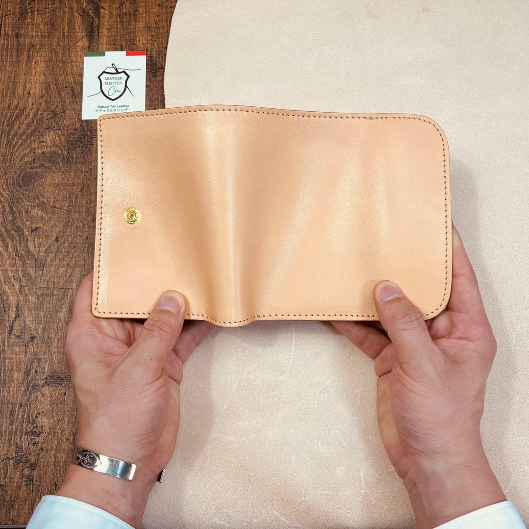 サドルレザー ヌメ革 三つ折り財布 メンズ財布 長財布 本革 ハンドメイド