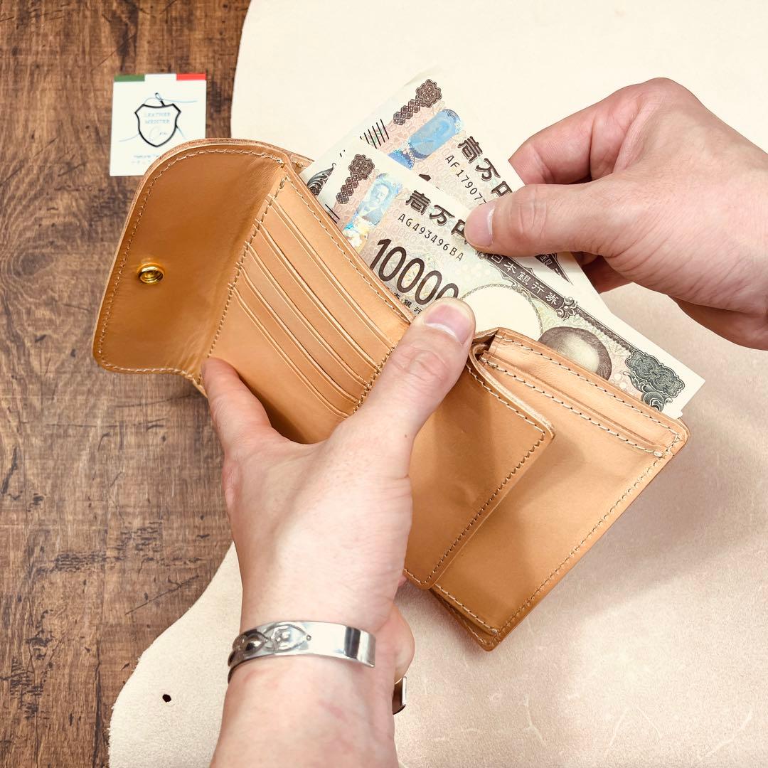 サドルレザー ヌメ革 三つ折り財布 メンズ財布 長財布 本革 ハンドメイド