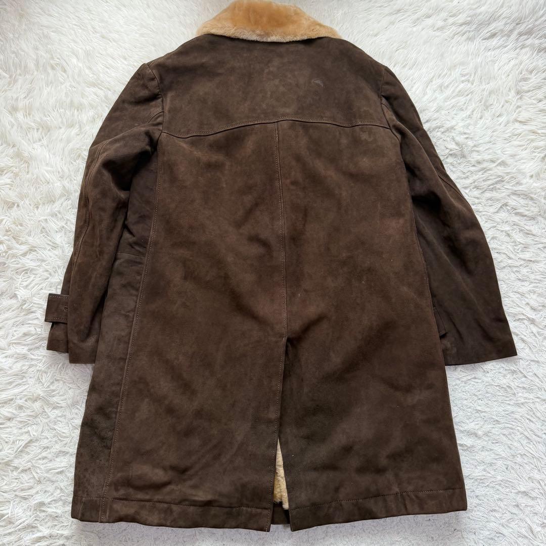希少XLサイズ相当　レザーコート　チェスターコート　ボア裏地　スエード