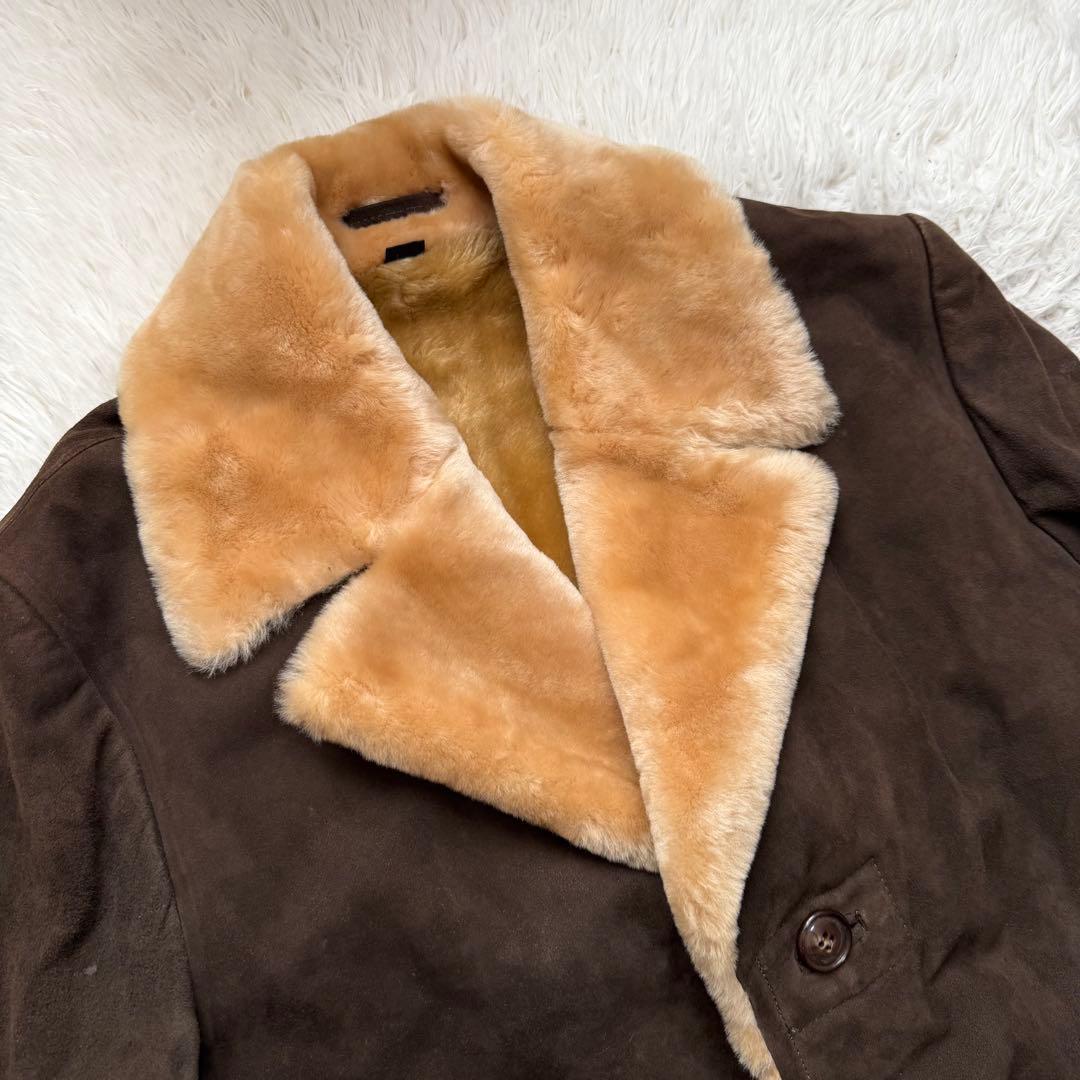 希少XLサイズ相当　レザーコート　チェスターコート　ボア裏地　スエード