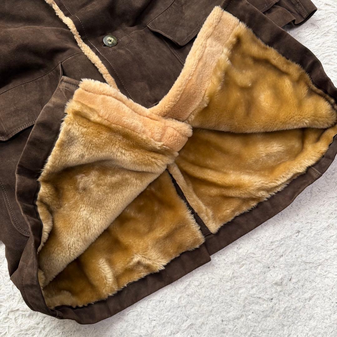 希少XLサイズ相当　レザーコート　チェスターコート　ボア裏地　スエード
