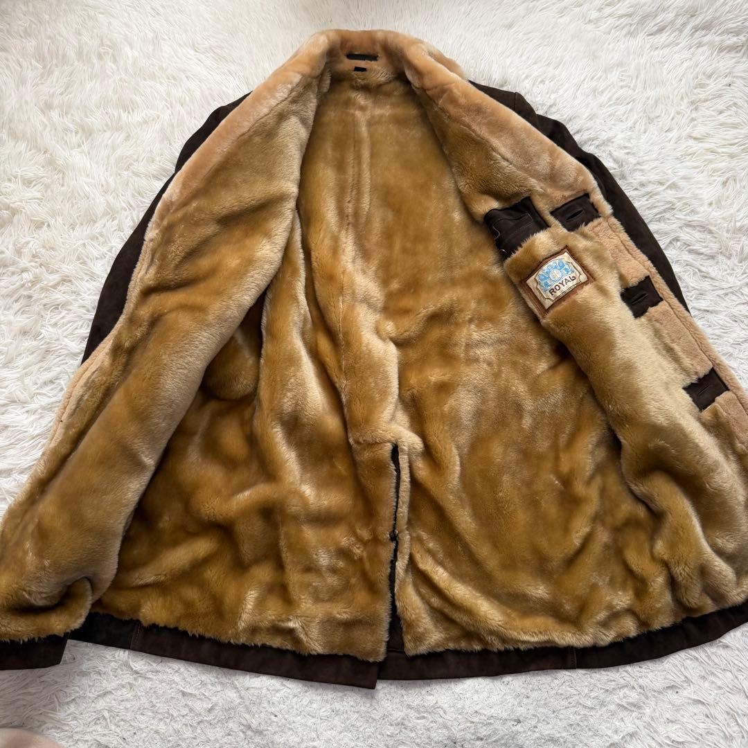 希少XLサイズ相当　レザーコート　チェスターコート　ボア裏地　スエード