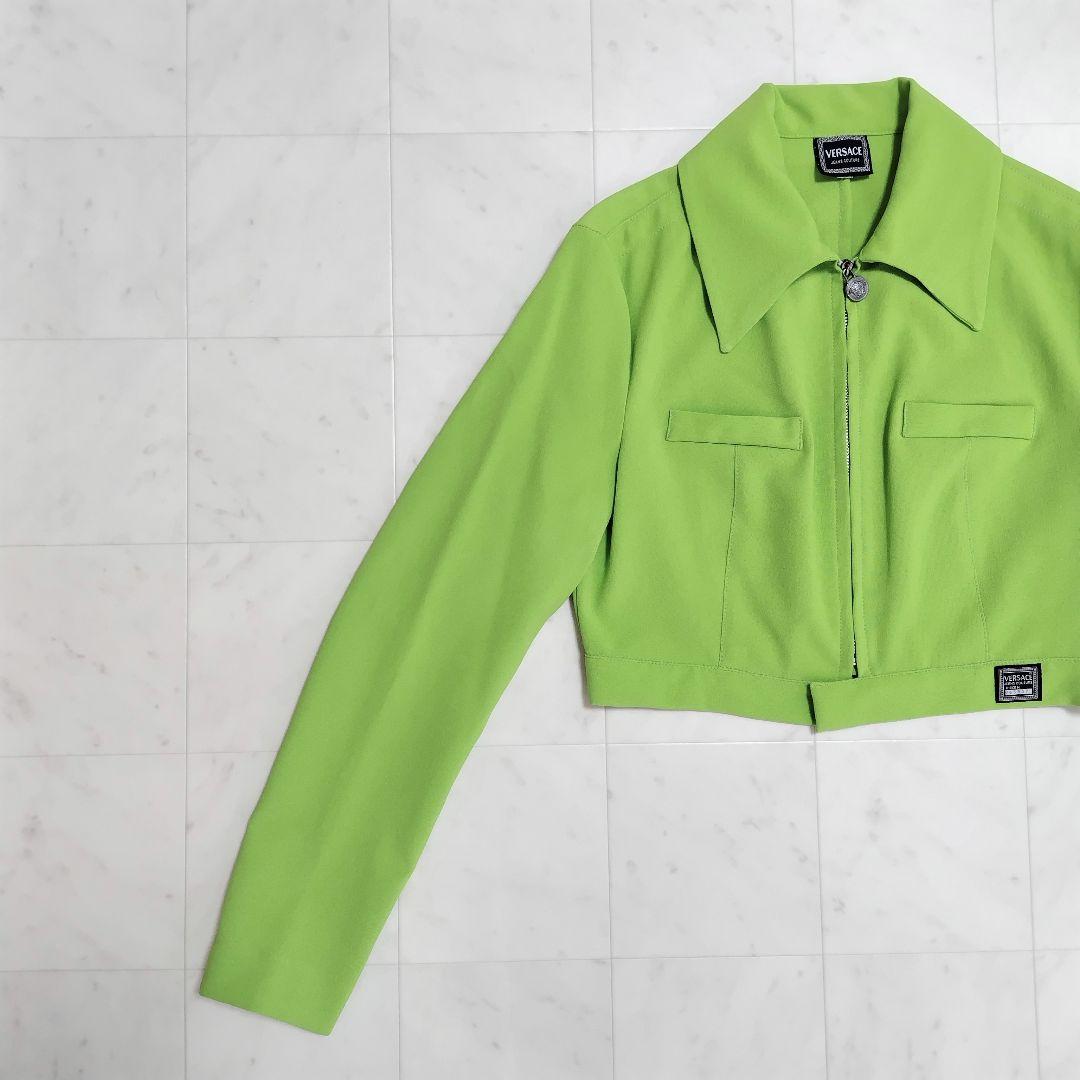 【VERSACE】ステンカラー ジャケット フロントファスナー 黄緑 ブランド