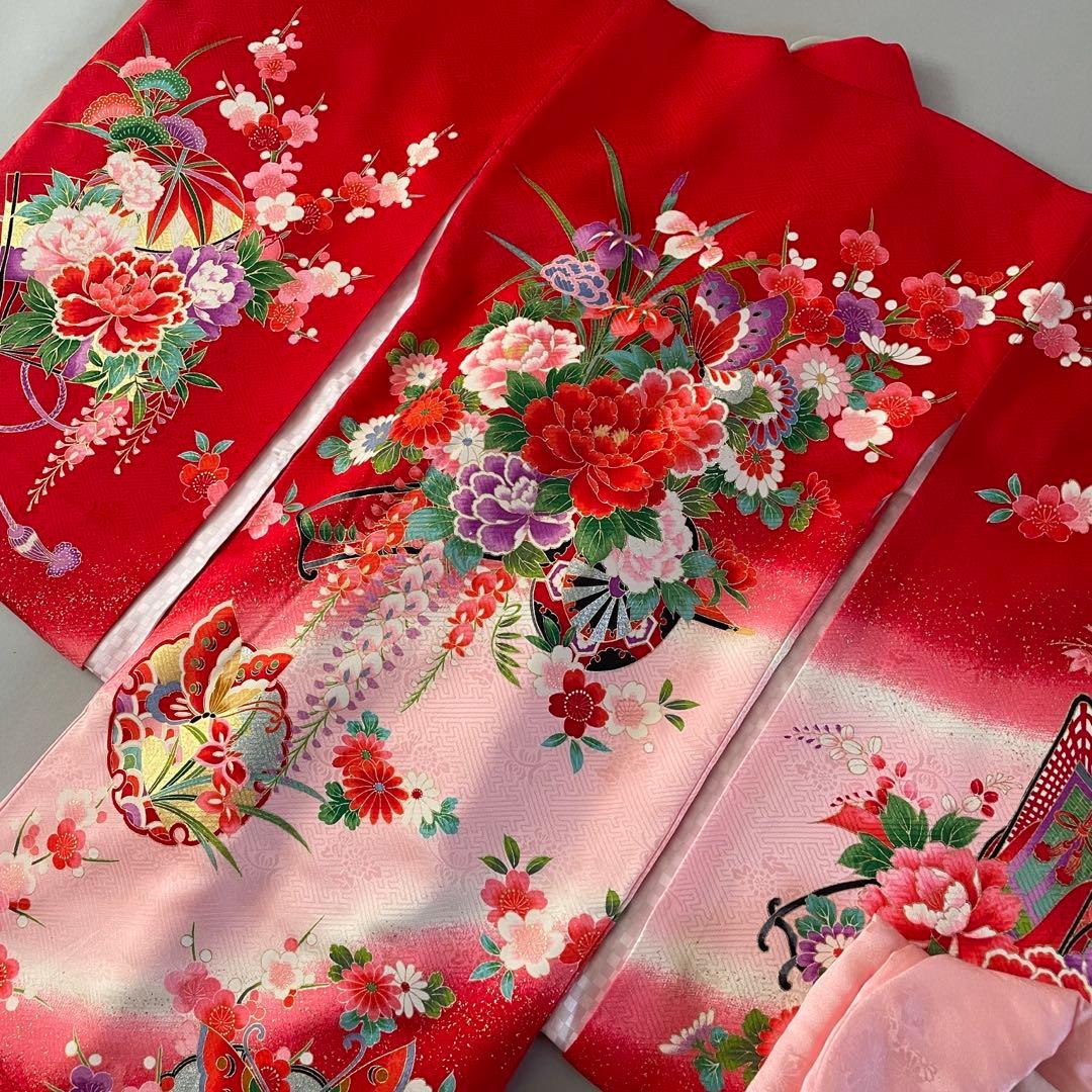 美品　七五三　3歳　正絹お着物セット　正絹ピンク被布コーデ