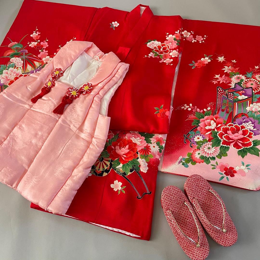 美品　七五三　3歳　正絹お着物セット　正絹ピンク被布コーデ