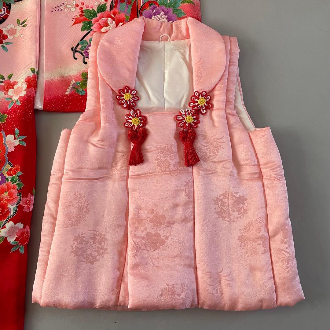 美品　七五三　3歳　正絹お着物セット　正絹ピンク被布コーデ