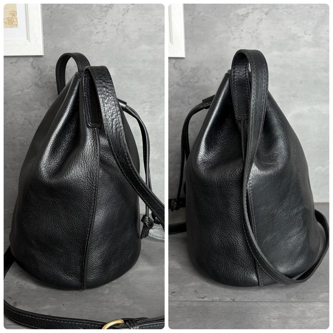 【極美品】イルビゾンテ 本革 ショルダーバッグ クロスボディ 巾着 オールレザー