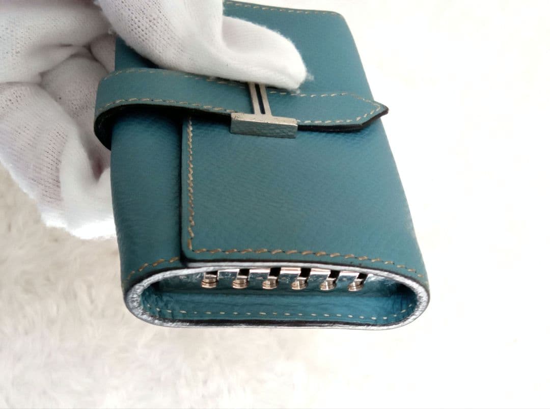 HERMES レザーキーケース6連 □J 青 ブルー ユニセックス