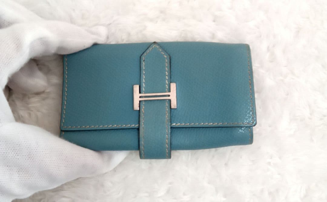 HERMES レザーキーケース6連 □J 青 ブルー ユニセックス
