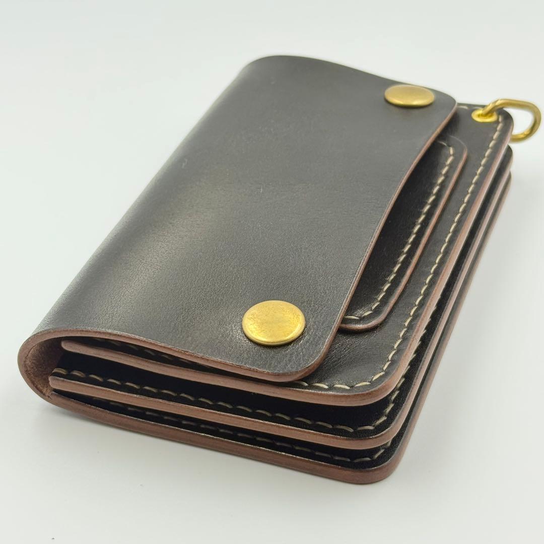 ミドルトラッカーウォレット(ブラック)茶芯　サドルレザー　タロンジッパー　手縫い