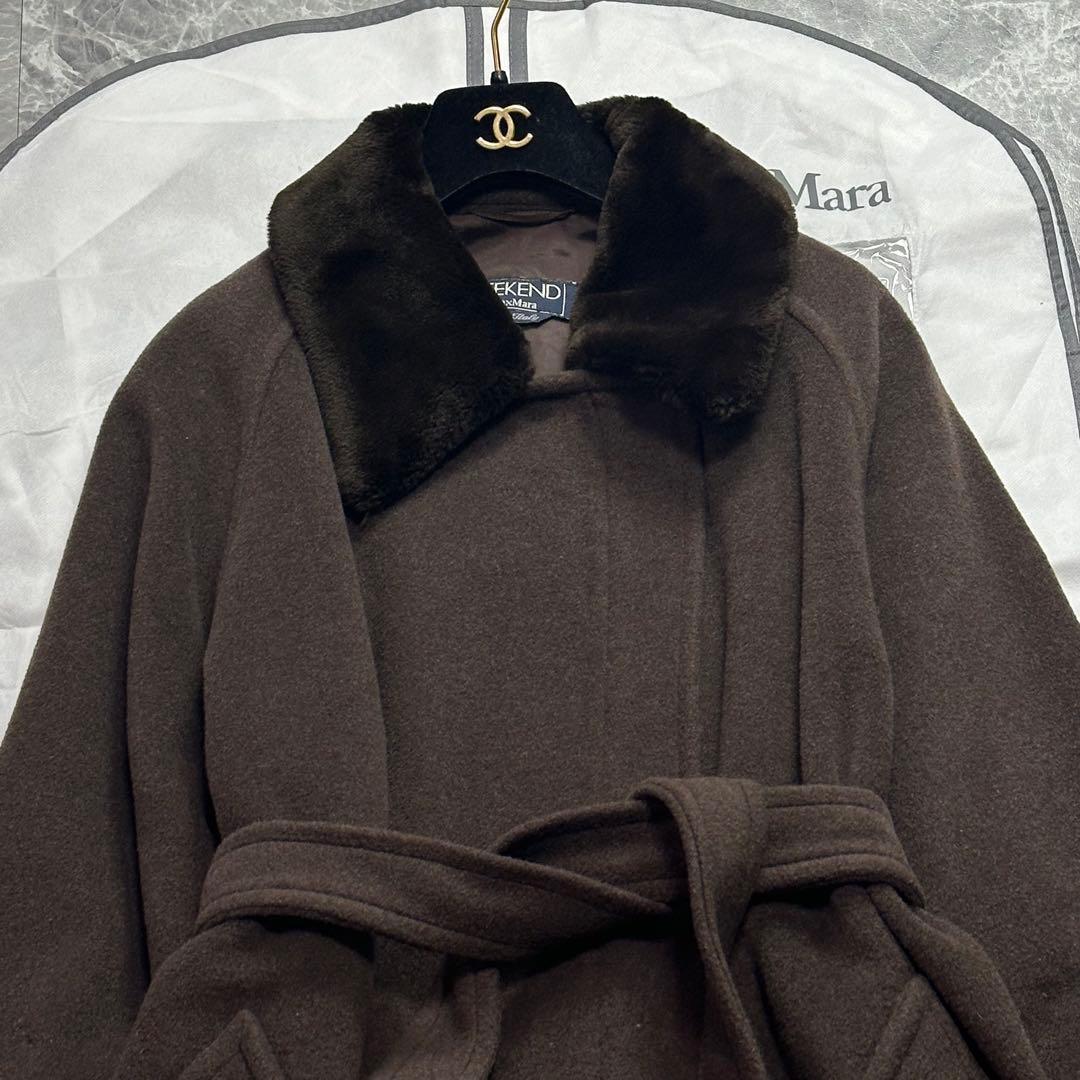 2L♡マックスマーラ　ベルテッドコート　ファー襟　ブラウン