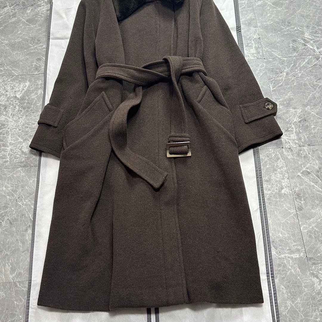 2L♡マックスマーラ　ベルテッドコート　ファー襟　ブラウン