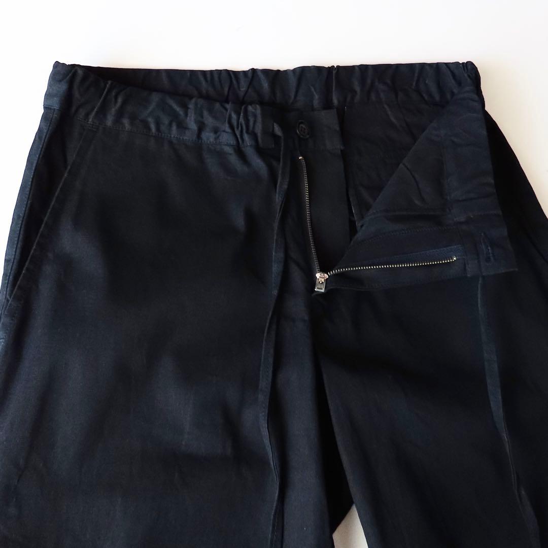 美品 45R うす高密度ギャバのイージースラックス 2 インディゴ 影色納戸