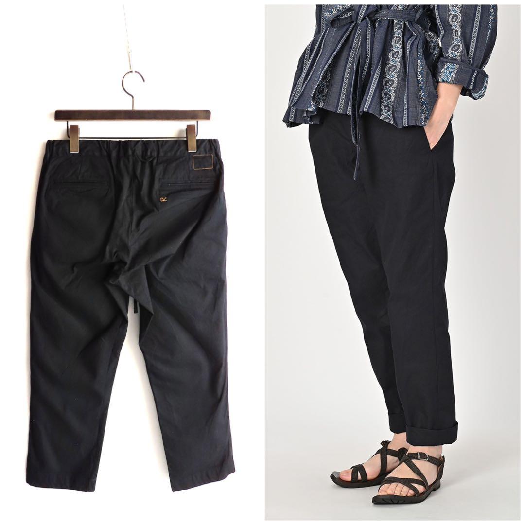 美品 45R うす高密度ギャバのイージースラックス 2 インディゴ 影色納戸