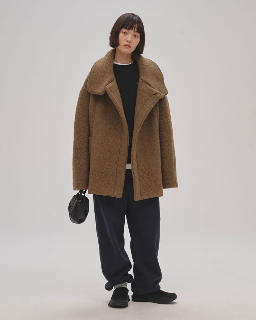 Standcollar Boucle Jacket グレージュ 38