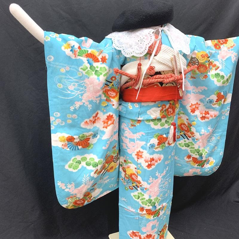 504ag17□七五三 七歳 セミアンティーク 女児 着物&袋帯&長襦袢□