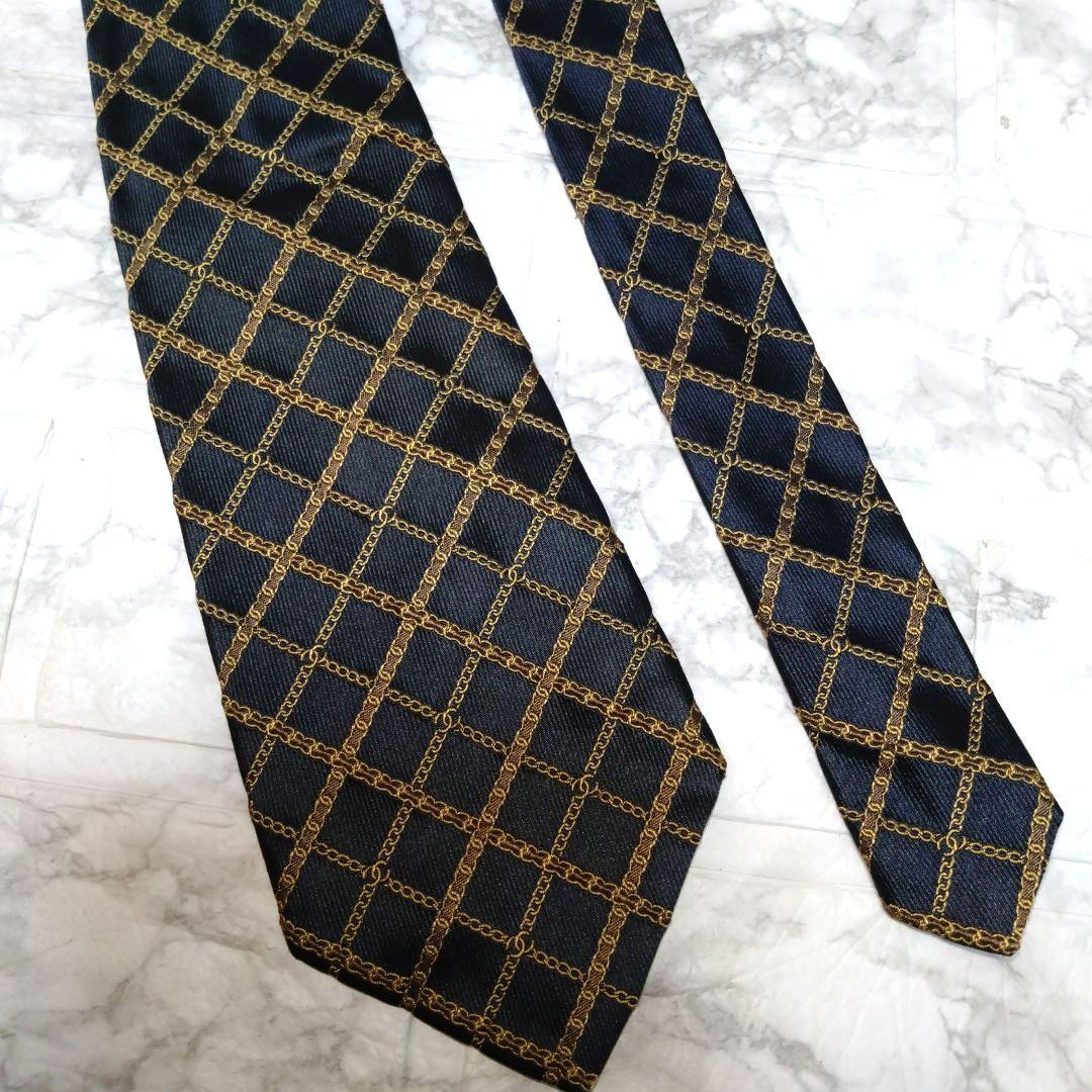 CHANEL シャネル ネクタイ ダークネイビー ゴールド ココマーク チェーン