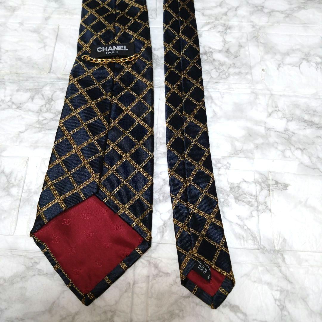 CHANEL シャネル ネクタイ ダークネイビー ゴールド ココマーク チェーン