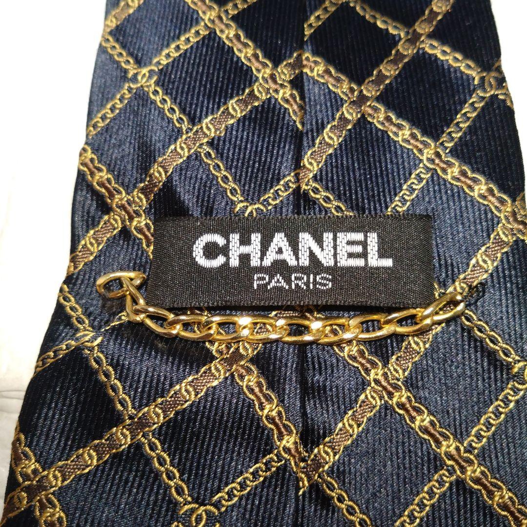 CHANEL シャネル ネクタイ ダークネイビー ゴールド ココマーク チェーン