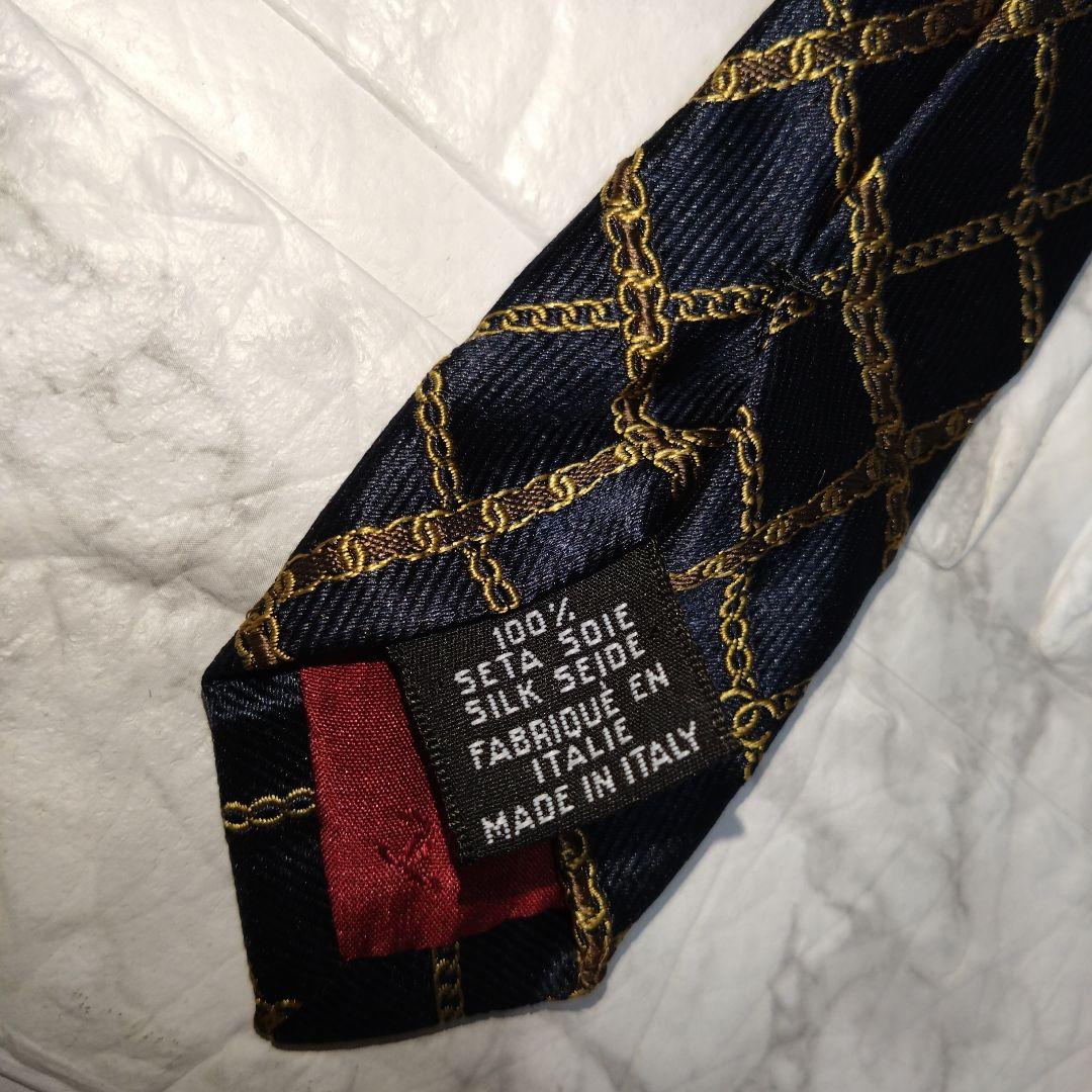 CHANEL シャネル ネクタイ ダークネイビー ゴールド ココマーク チェーン
