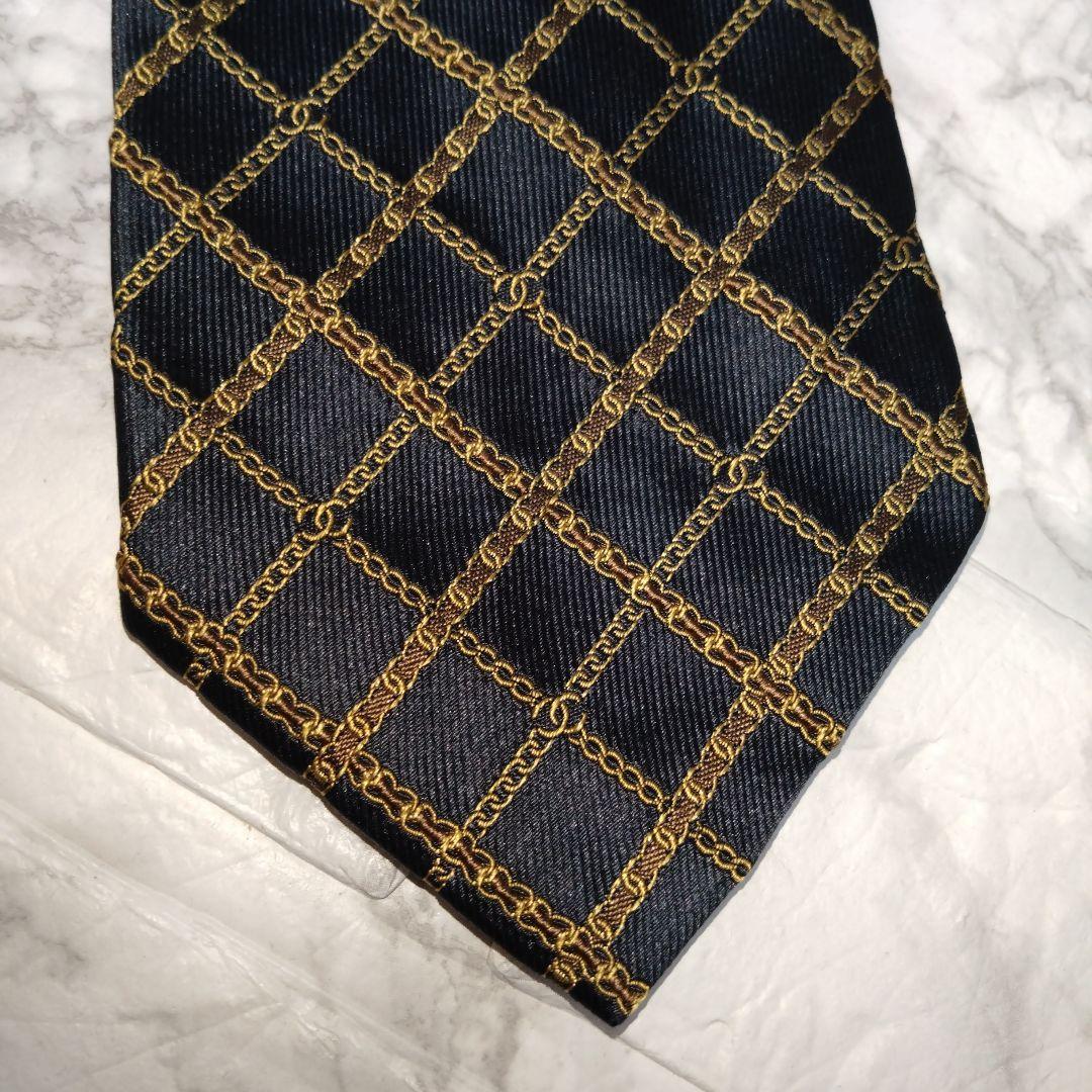 CHANEL シャネル ネクタイ ダークネイビー ゴールド ココマーク チェーン