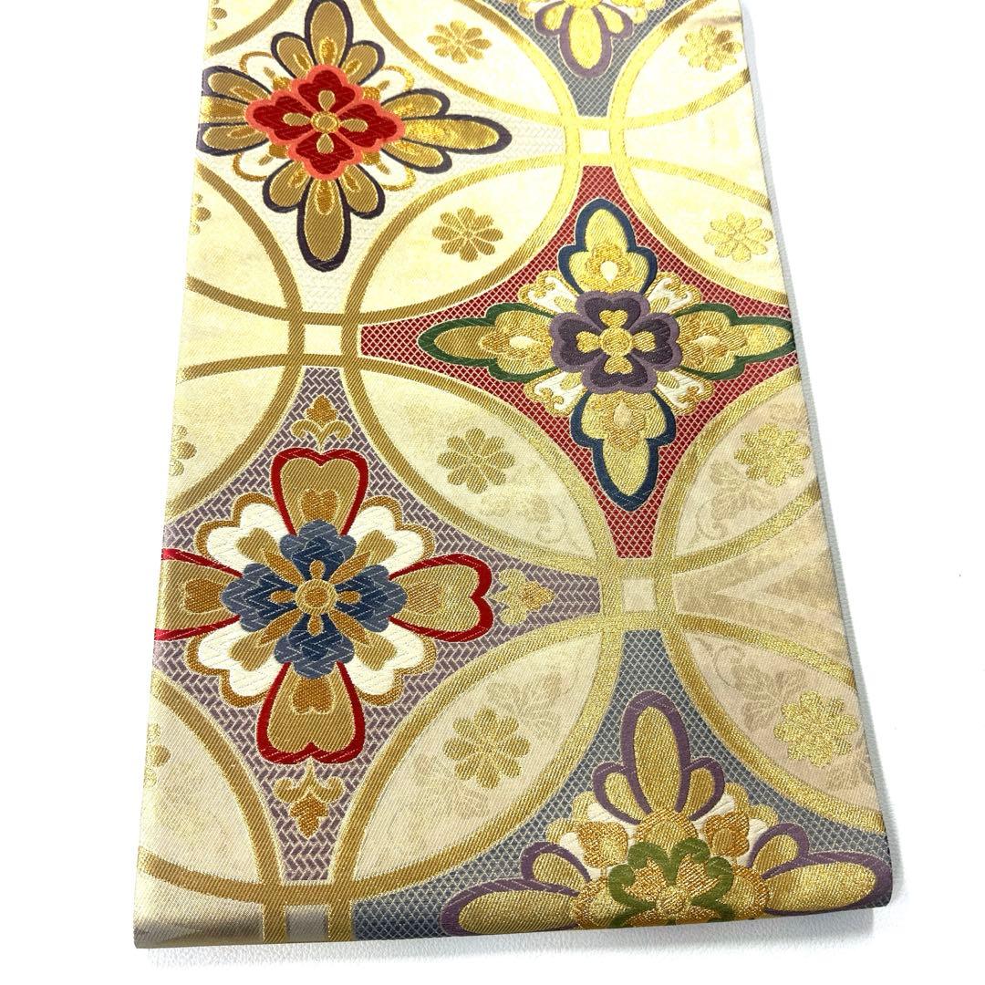 専用帯5143 4401 二点セット●高級 正絹 引箔 七宝華文 六通 袋帯