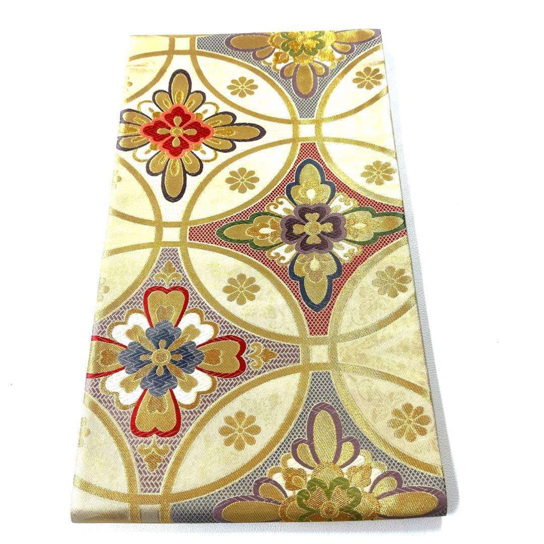 専用帯5143 4401 二点セット●高級 正絹 引箔 七宝華文 六通 袋帯