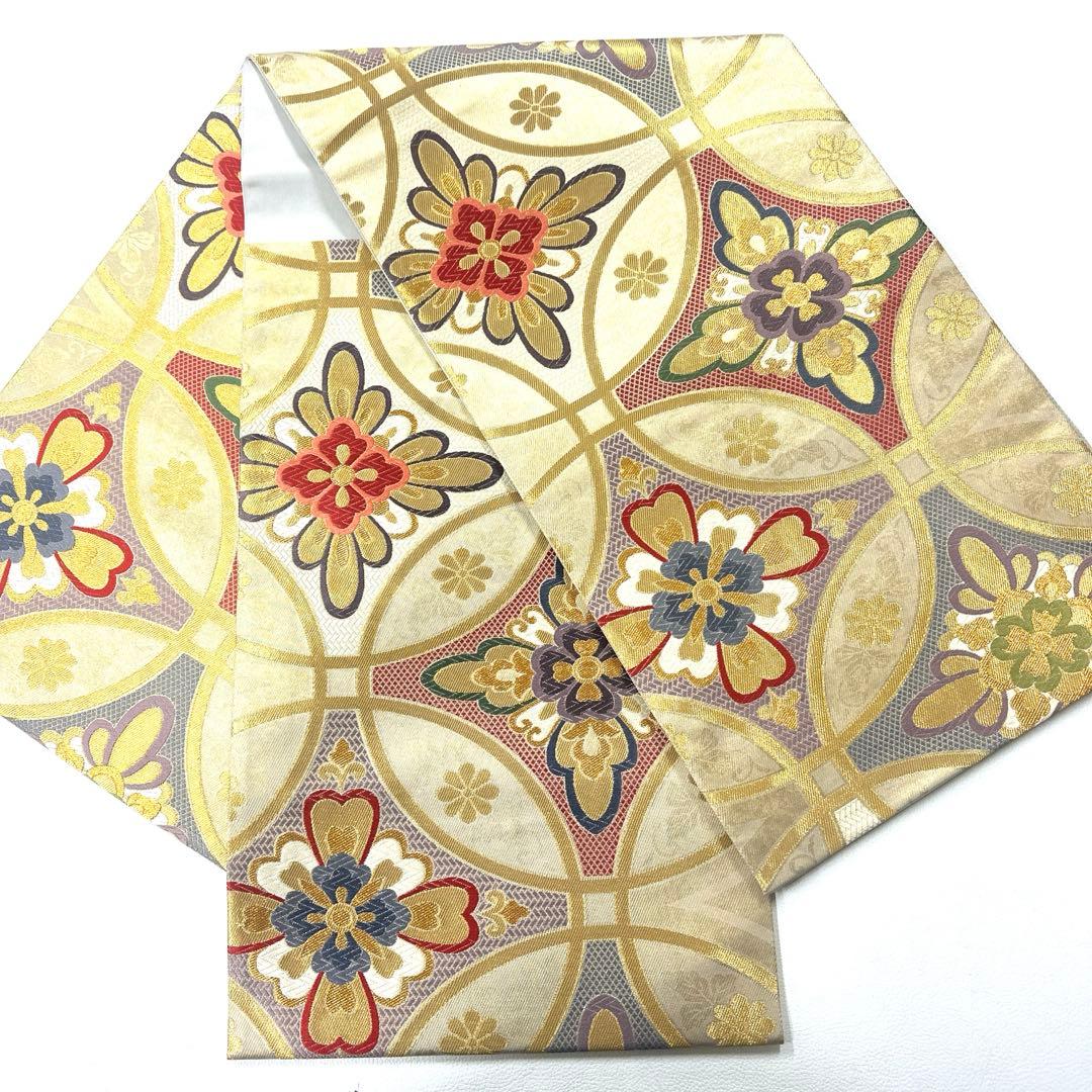 専用帯5143 4401 二点セット●高級 正絹 引箔 七宝華文 六通 袋帯