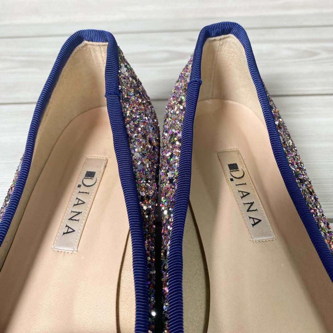 1119【極美品】DIANA ダイアナ グリッター フラット パンプス 23