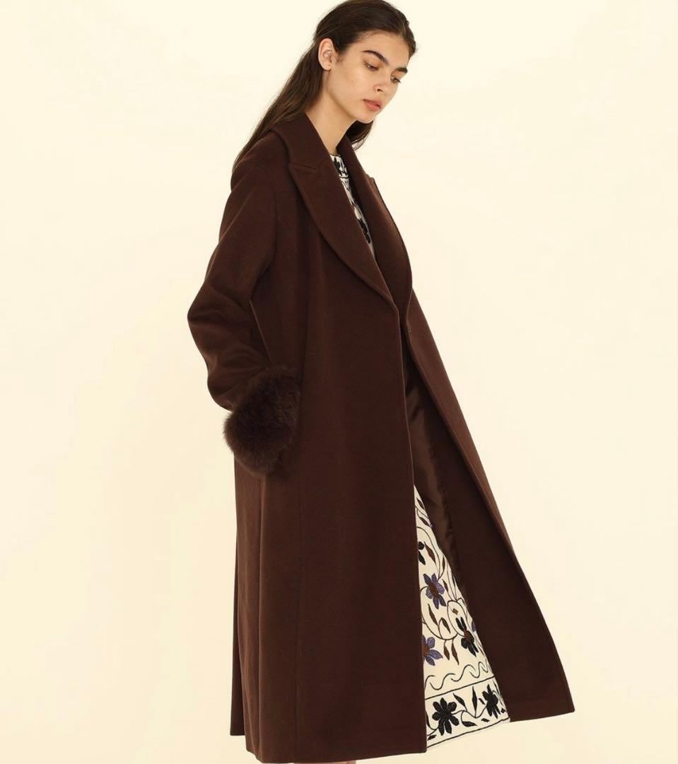 グレースコンチネンタル　ファー付きウールガウンコート　ロングコート