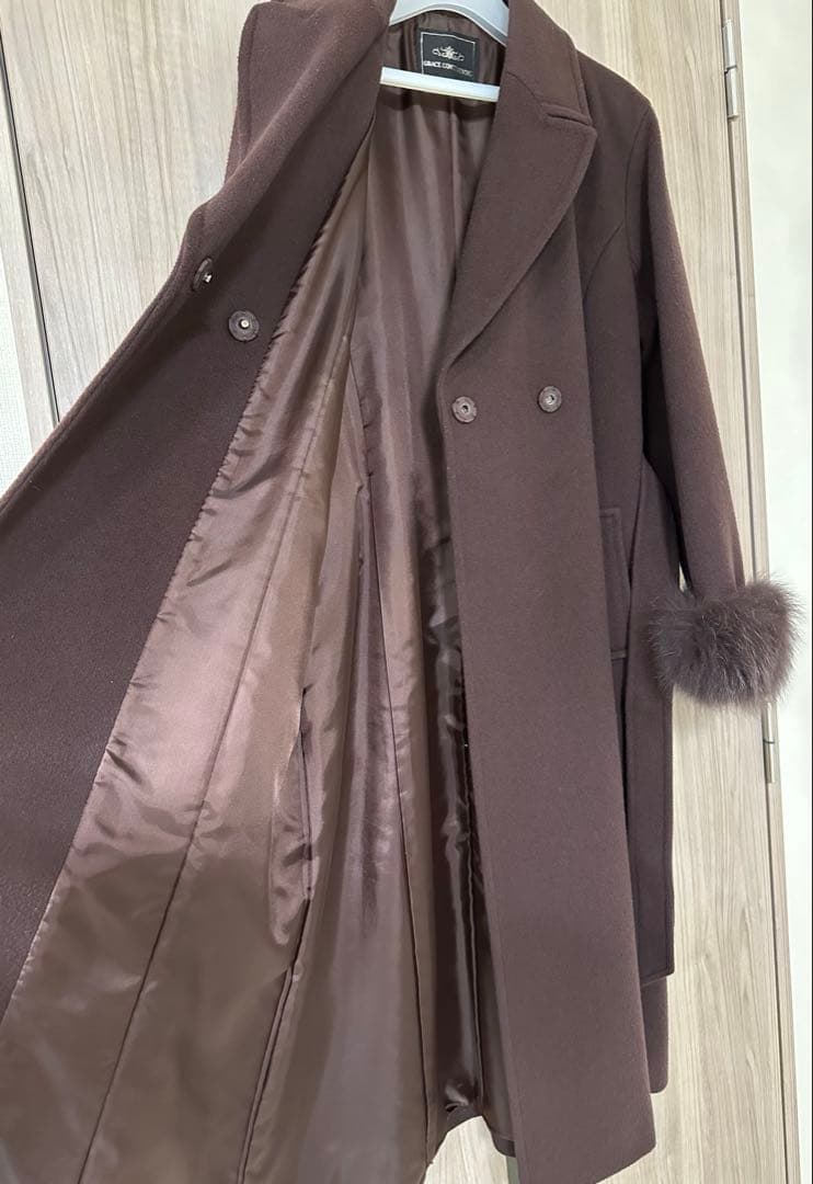 グレースコンチネンタル　ファー付きウールガウンコート　ロングコート