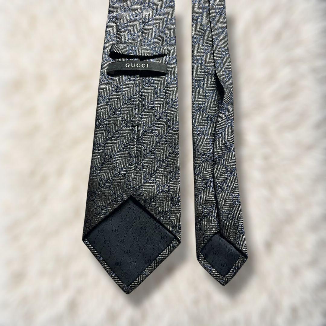 【美品✨】グッチ ヘリンボーン GG柄 インターロッキング 暗灰青 ジャガード